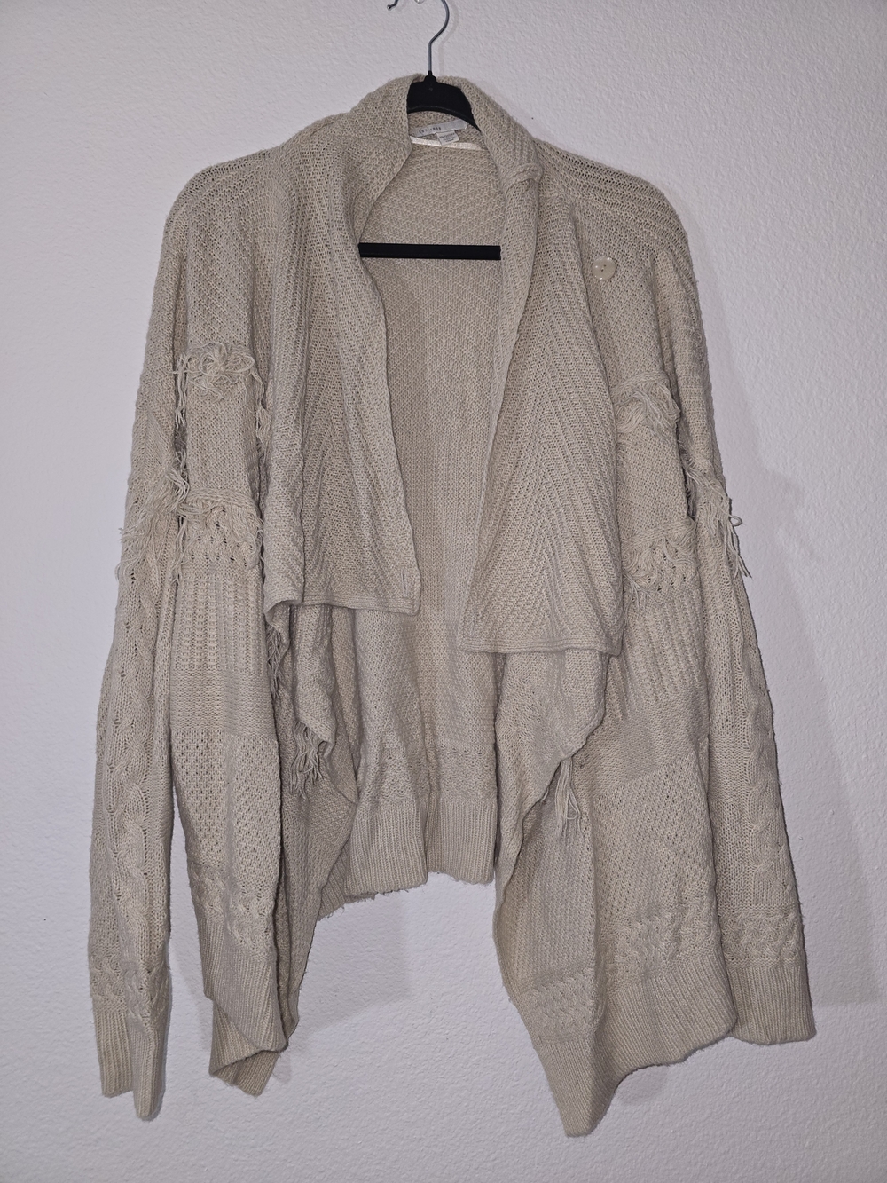 Open Drape Front Cream Knit Cardigan Sweater